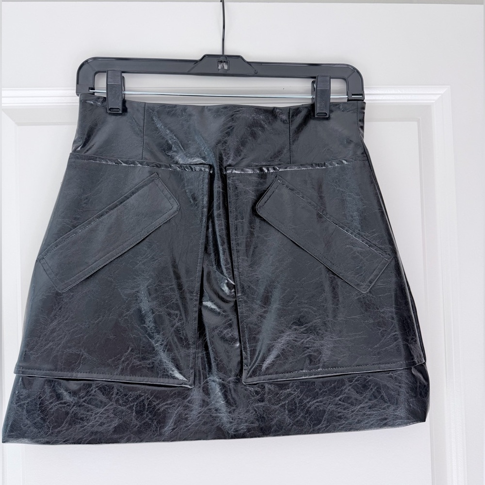 Aknvas Cherry metallic faux-leather miniskirt in black